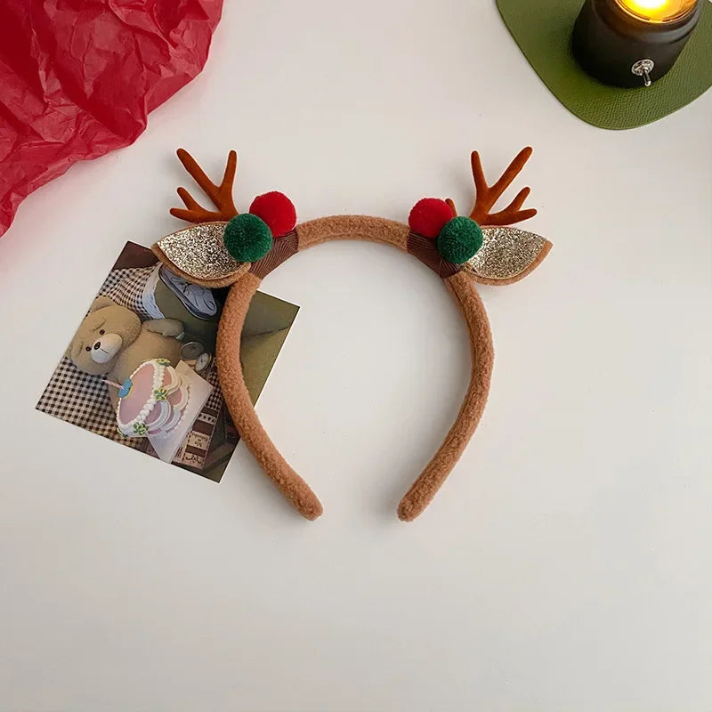 Christmas Headband Reindeer Antlers Horn Flower Hair Band Clasp Headwear for Kids Adult New Year Navidad Party Halloween Cosplay