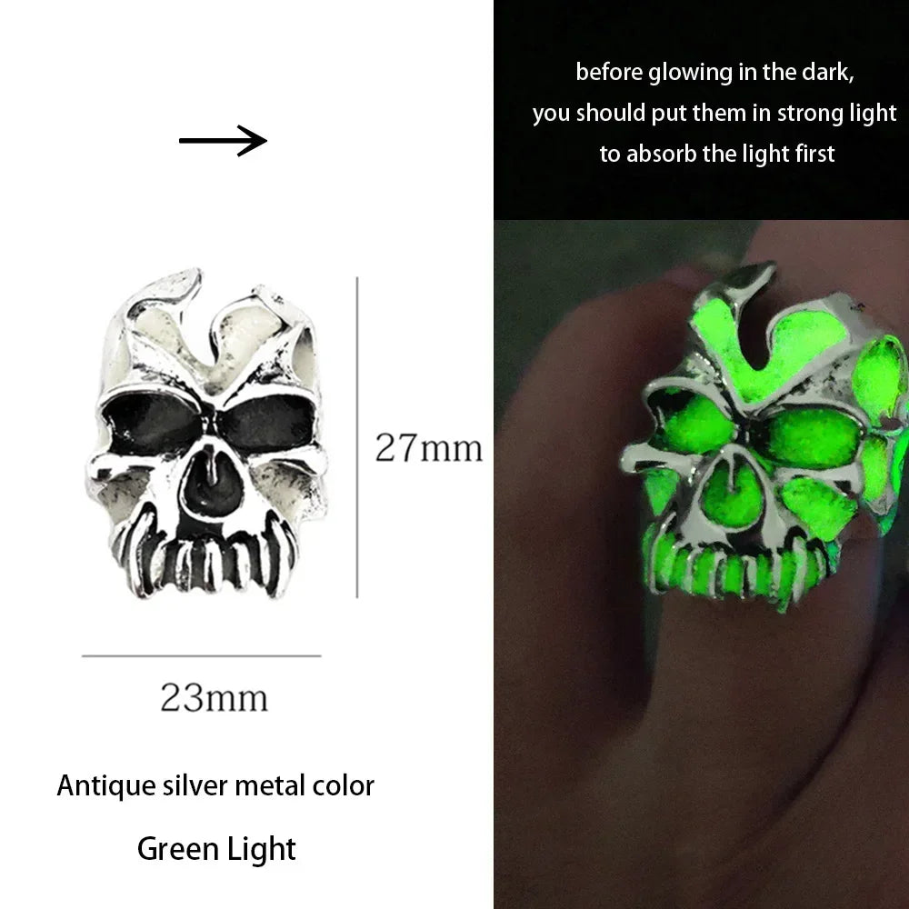 Adjustable Gothic Punk Noctilucent Dragon Rings Vintage Luminous Glow In the Dark Pterosaur Ring for Men Women Halloween Party
