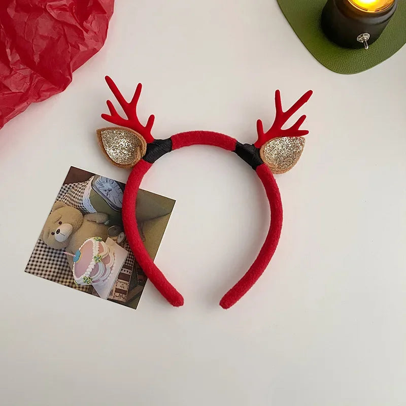 Christmas Headband Reindeer Antlers Horn Flower Hair Band Clasp Headwear for Kids Adult New Year Navidad Party Halloween Cosplay