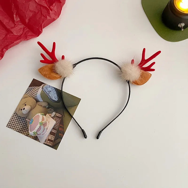 Christmas Headband Reindeer Antlers Horn Flower Hair Band Clasp Headwear for Kids Adult New Year Navidad Party Halloween Cosplay