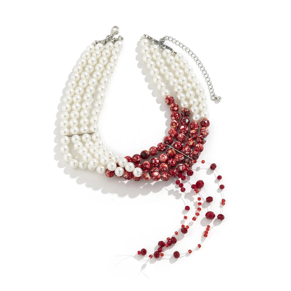 Halloween Faux Pearl Blood Tiered Necklace Goth Jewellery Blood Drop Tassel Choker Women Grunge Rock Egirl Accessory Aesthetic