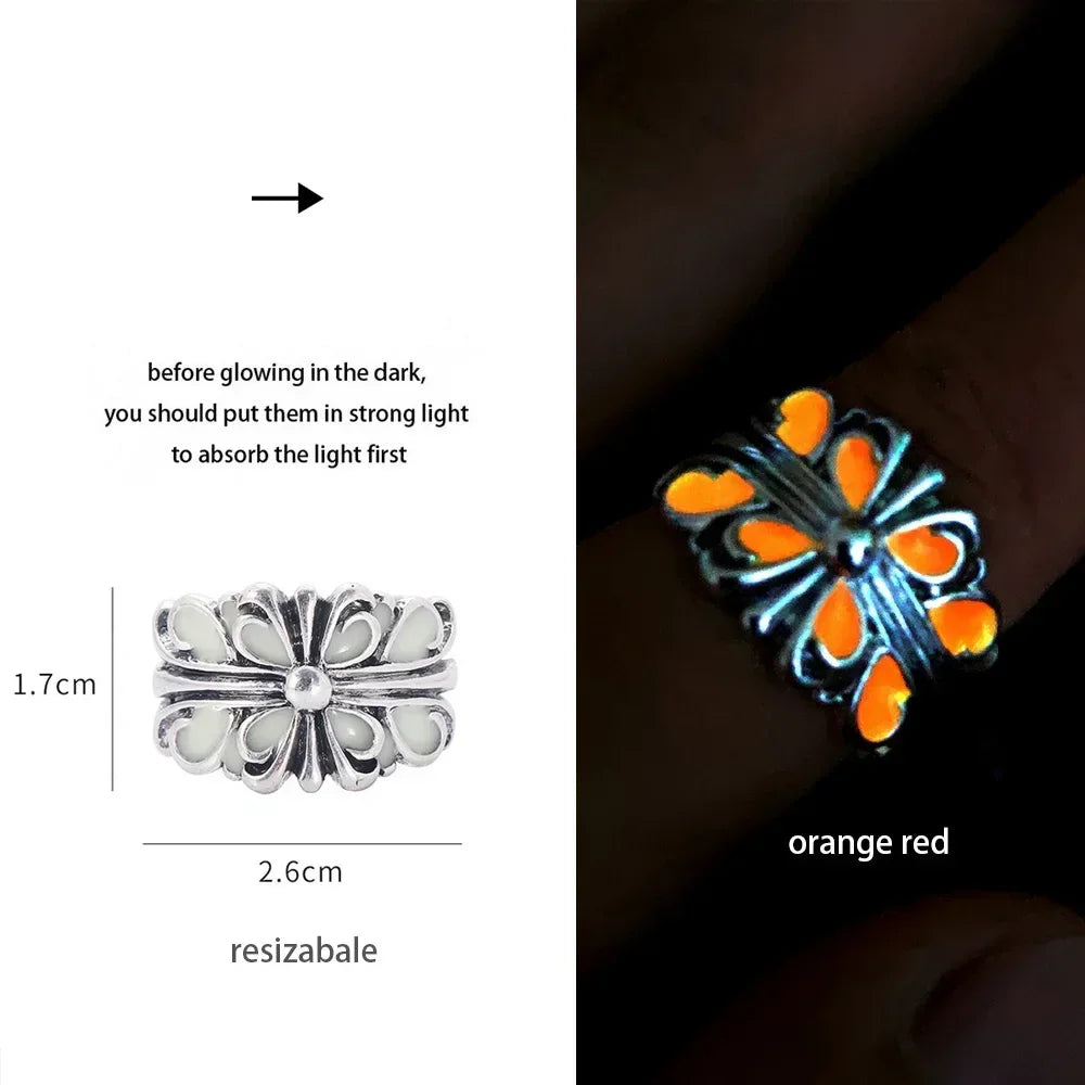 Adjustable Gothic Punk Noctilucent Dragon Rings Vintage Luminous Glow In the Dark Pterosaur Ring for Men Women Halloween Party