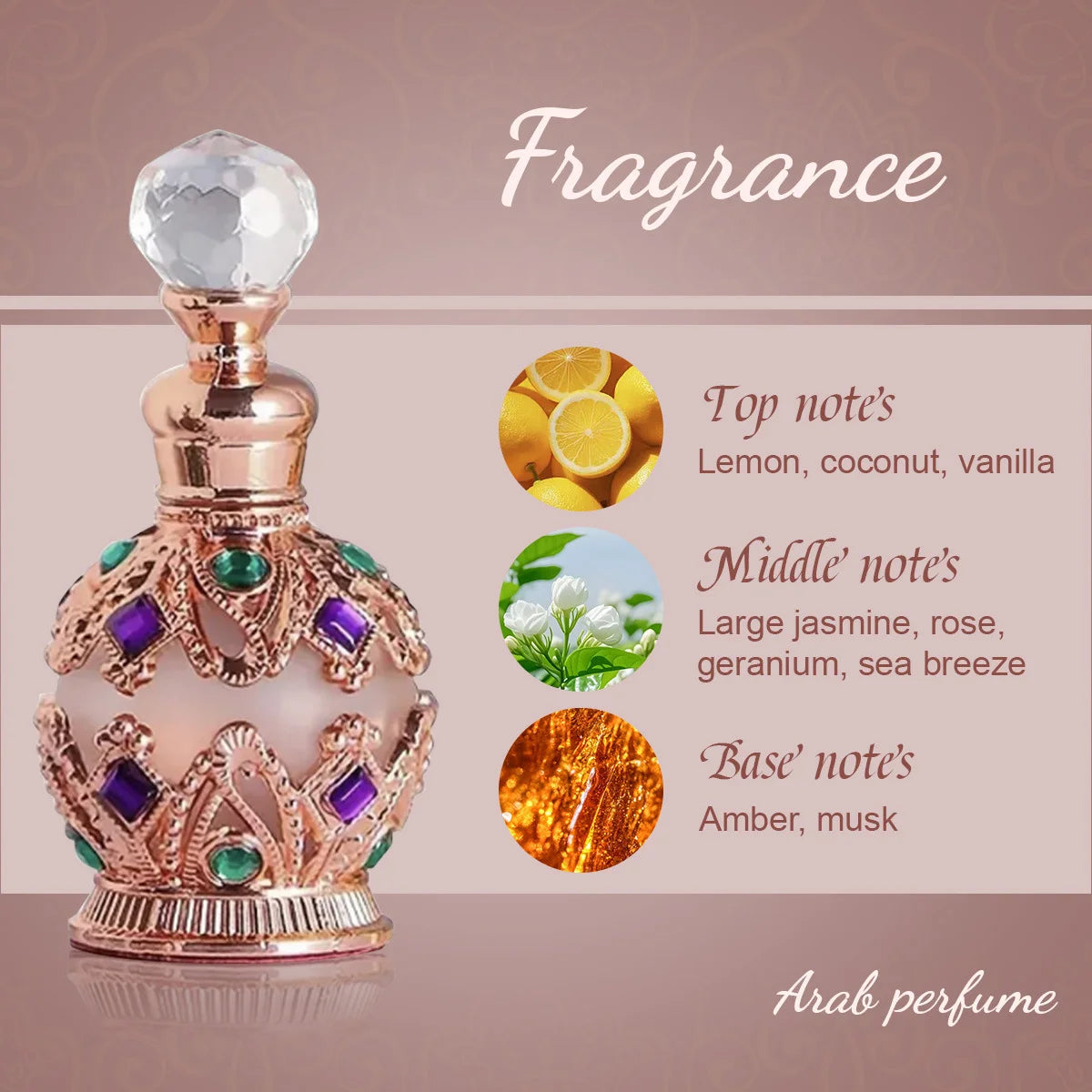 15ML Perfumes Árabes Originales Perfume Woman Charming Rose Jasmine and Vanilla Floral Scents Long-lasting Pheromone Fragrance