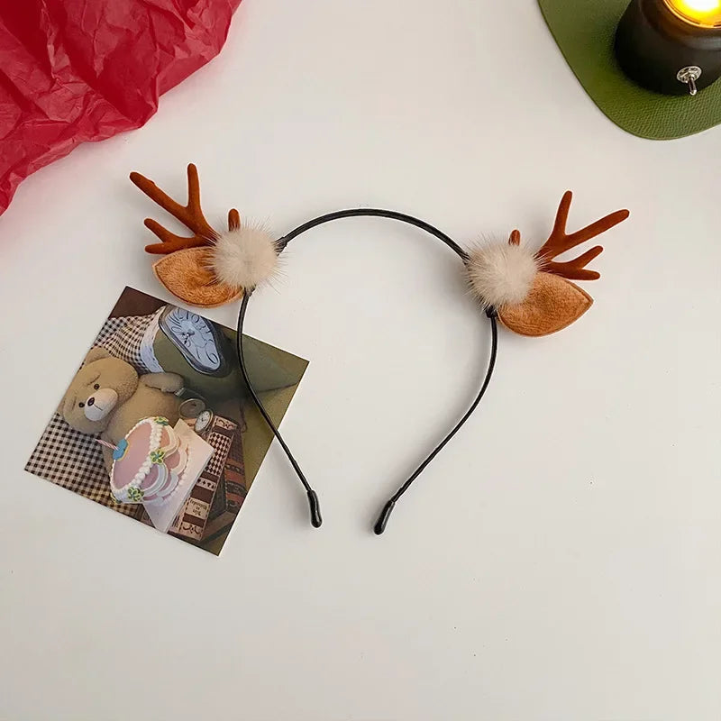 Christmas Headband Reindeer Antlers Horn Flower Hair Band Clasp Headwear for Kids Adult New Year Navidad Party Halloween Cosplay