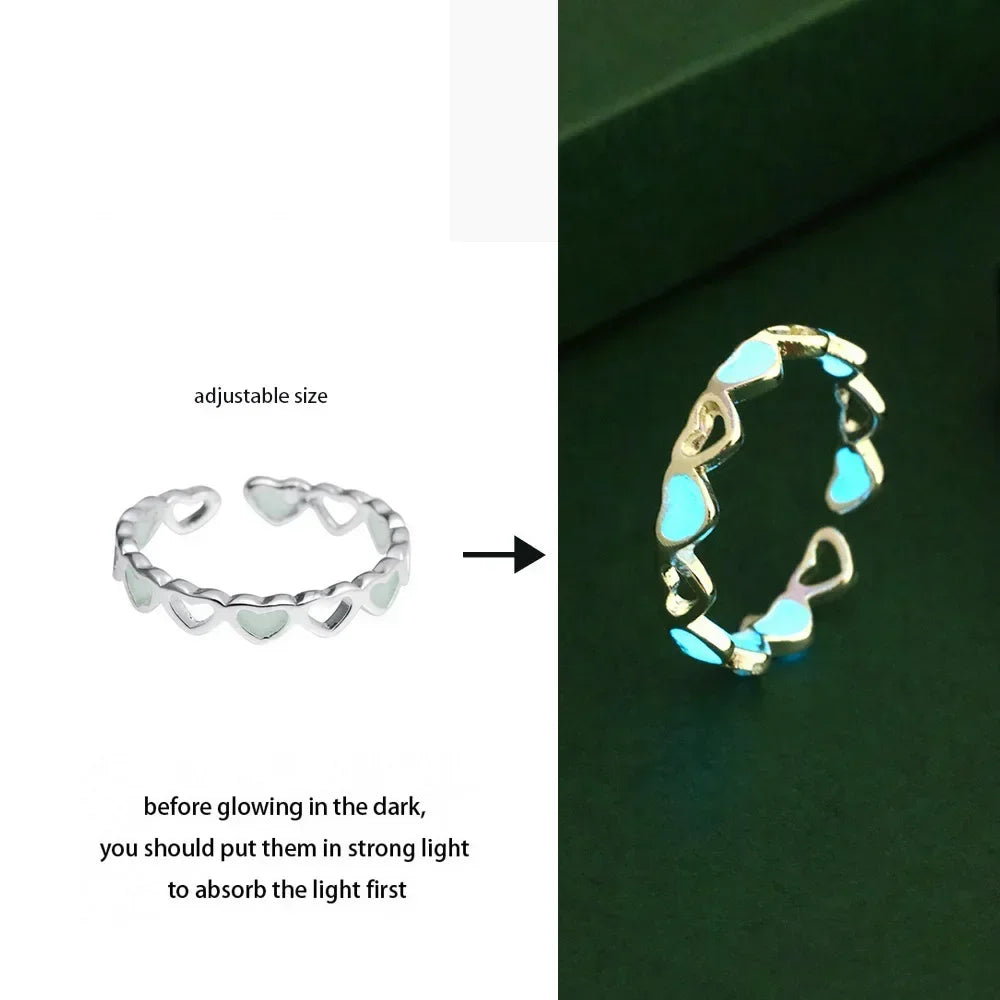 Adjustable Gothic Punk Noctilucent Dragon Rings Vintage Luminous Glow In the Dark Pterosaur Ring for Men Women Halloween Party