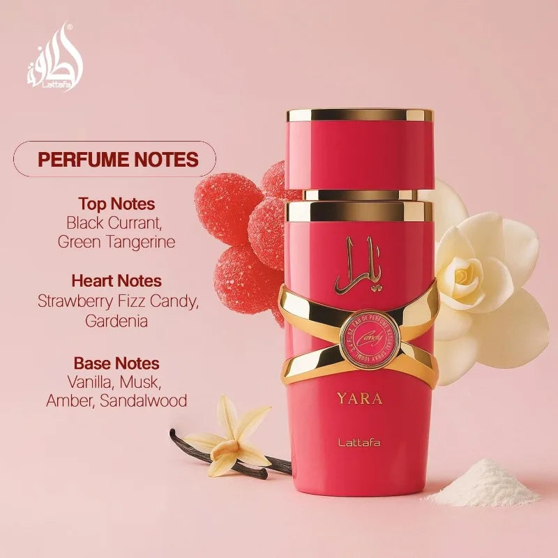 Lattafa Yara Candy Eau de Parfum Spray 100ml Original Arab Perfumes Lasting Floral Fruity Gourmand Pheromones Perfume for Women