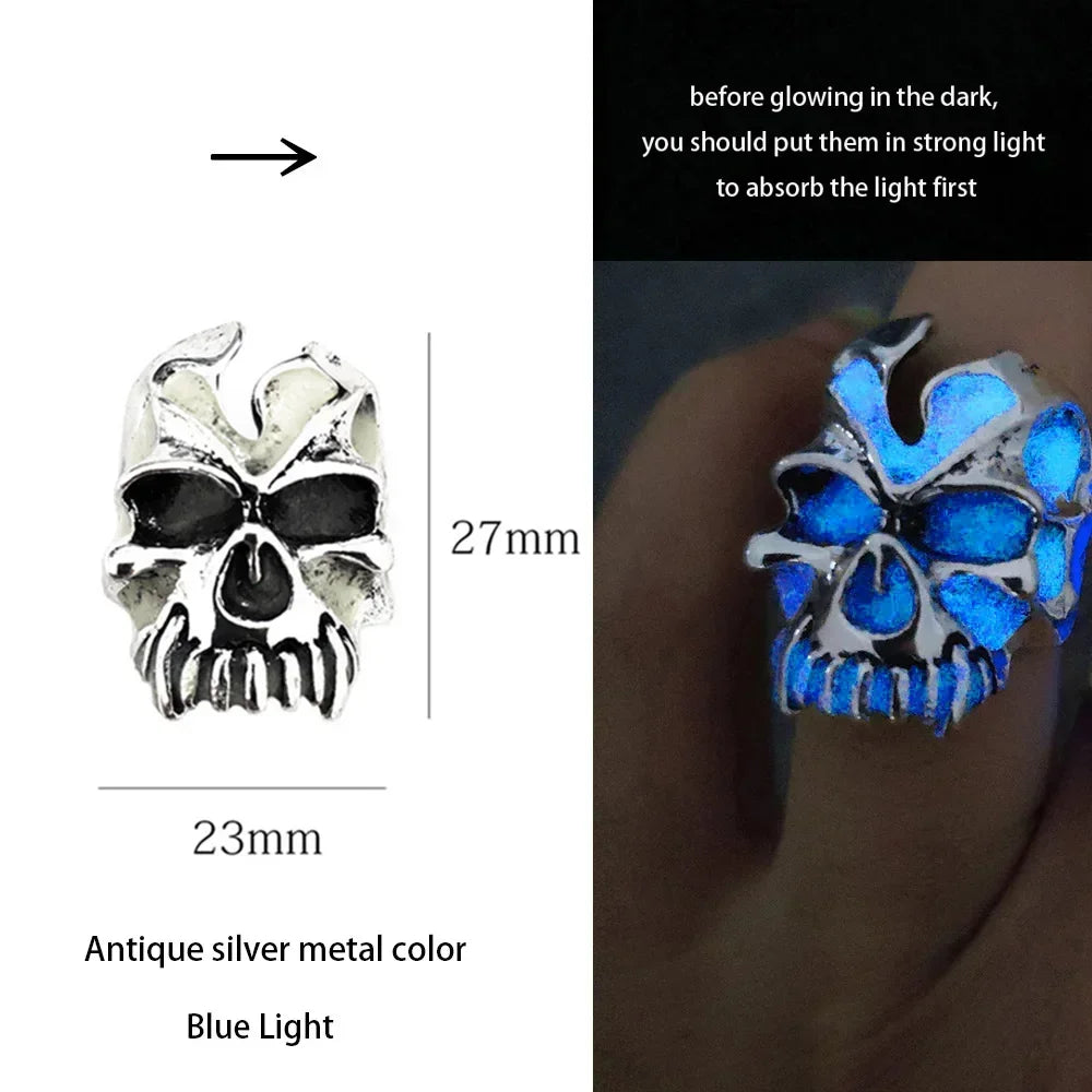 Adjustable Gothic Punk Noctilucent Dragon Rings Vintage Luminous Glow In the Dark Pterosaur Ring for Men Women Halloween Party