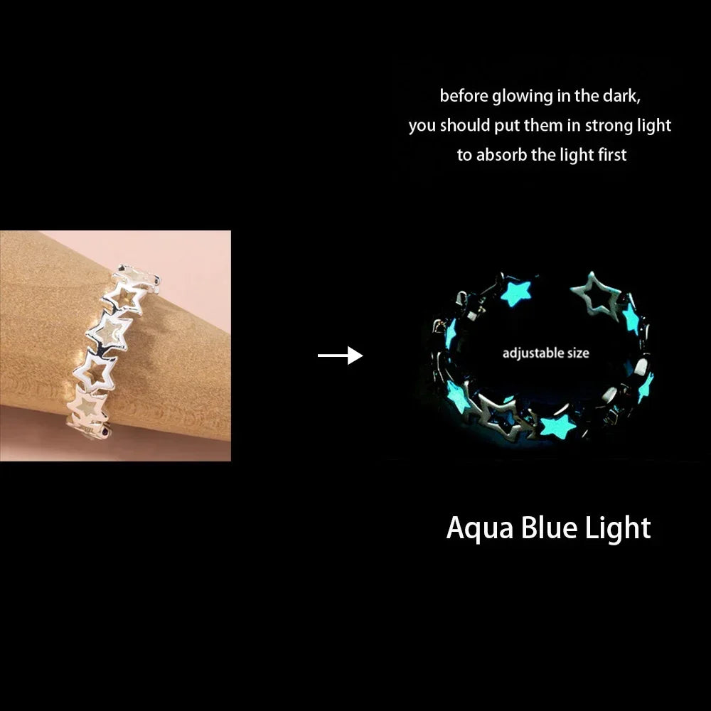 Adjustable Gothic Punk Noctilucent Dragon Rings Vintage Luminous Glow In the Dark Pterosaur Ring for Men Women Halloween Party
