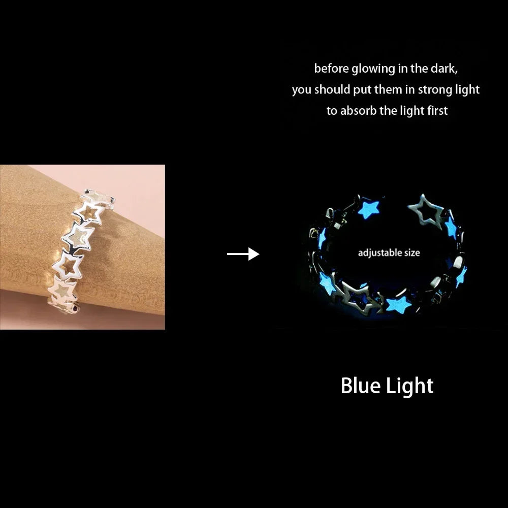 Adjustable Gothic Punk Noctilucent Dragon Rings Vintage Luminous Glow In the Dark Pterosaur Ring for Men Women Halloween Party