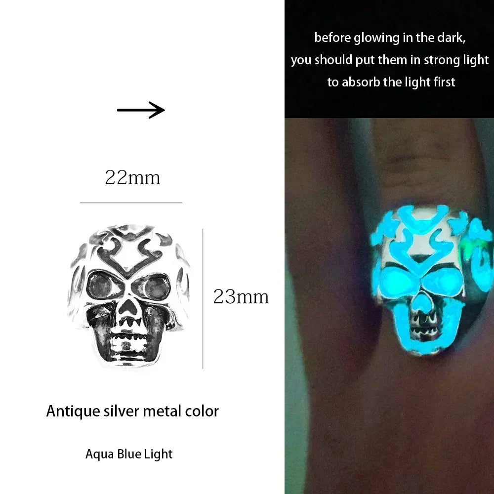 Adjustable Gothic Punk Noctilucent Dragon Rings Vintage Luminous Glow In the Dark Pterosaur Ring for Men Women Halloween Party