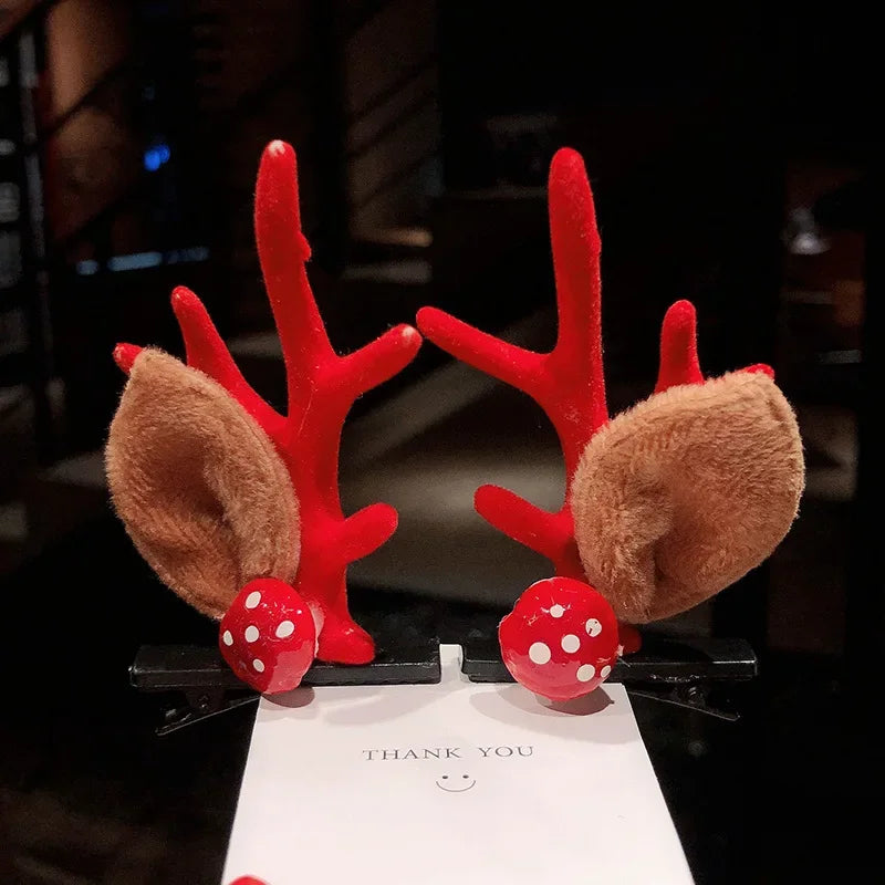 Christmas Headband Reindeer Antlers Horn Flower Hair Band Clasp Headwear for Kids Adult New Year Navidad Party Halloween Cosplay