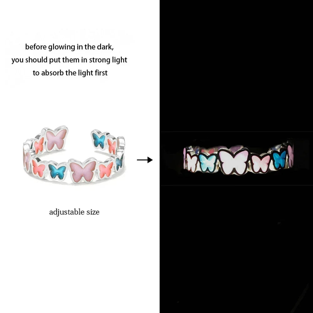 Adjustable Gothic Punk Noctilucent Dragon Rings Vintage Luminous Glow In the Dark Pterosaur Ring for Men Women Halloween Party