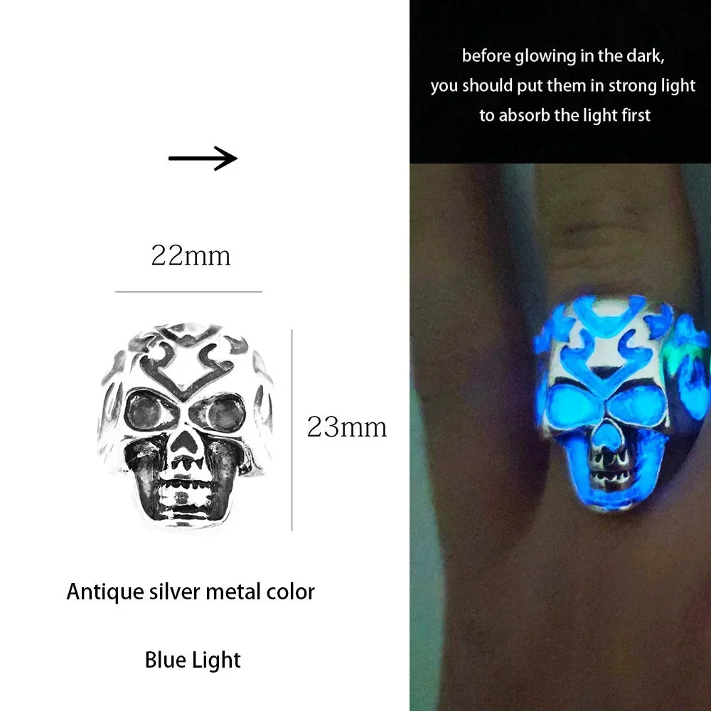Adjustable Gothic Punk Noctilucent Dragon Rings Vintage Luminous Glow In the Dark Pterosaur Ring for Men Women Halloween Party