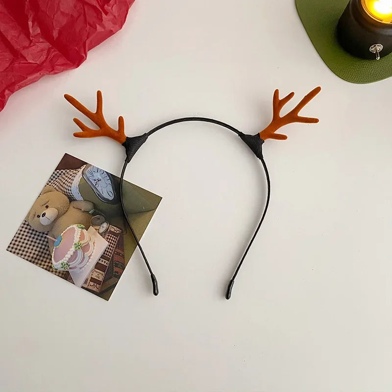 Christmas Headband Reindeer Antlers Horn Flower Hair Band Clasp Headwear for Kids Adult New Year Navidad Party Halloween Cosplay