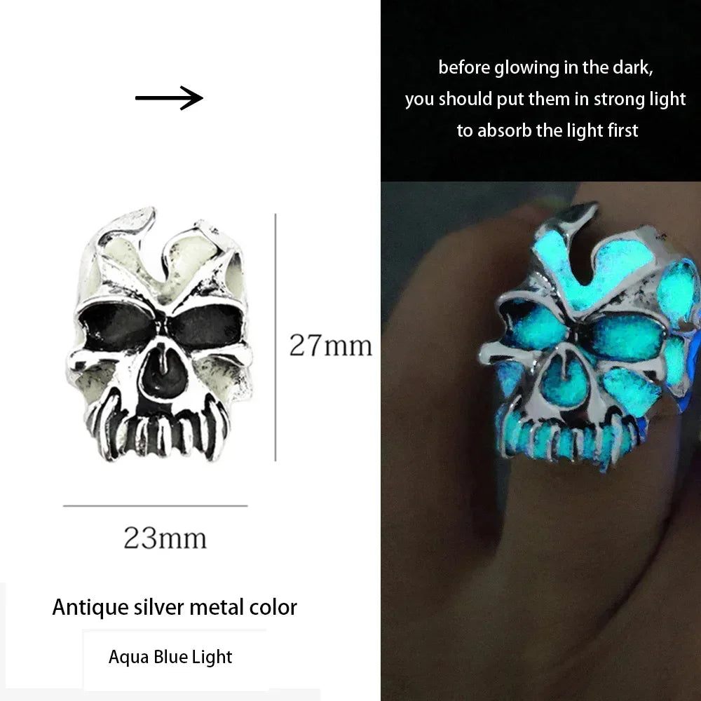 Adjustable Gothic Punk Noctilucent Dragon Rings Vintage Luminous Glow In the Dark Pterosaur Ring for Men Women Halloween Party