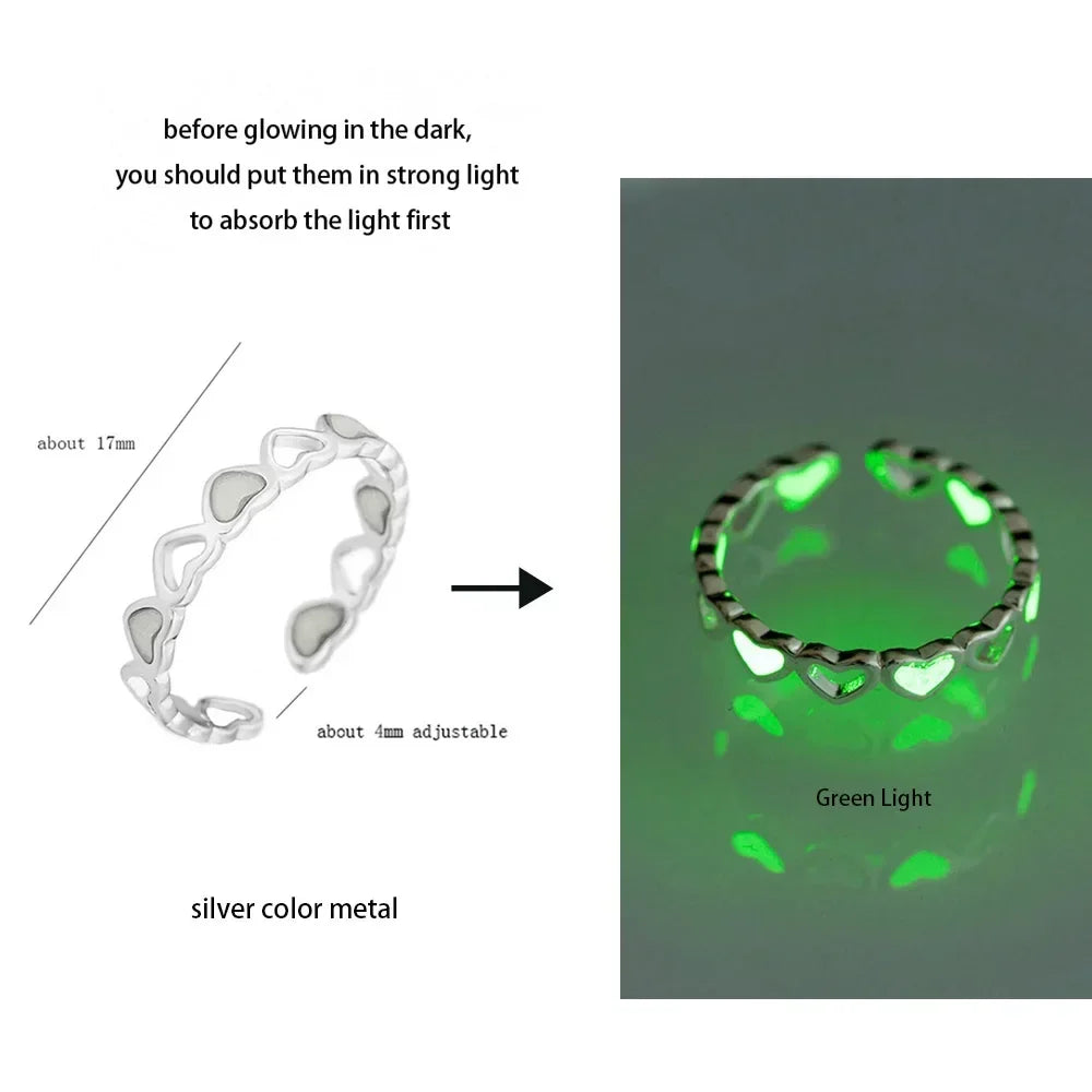 Adjustable Gothic Punk Noctilucent Dragon Rings Vintage Luminous Glow In the Dark Pterosaur Ring for Men Women Halloween Party