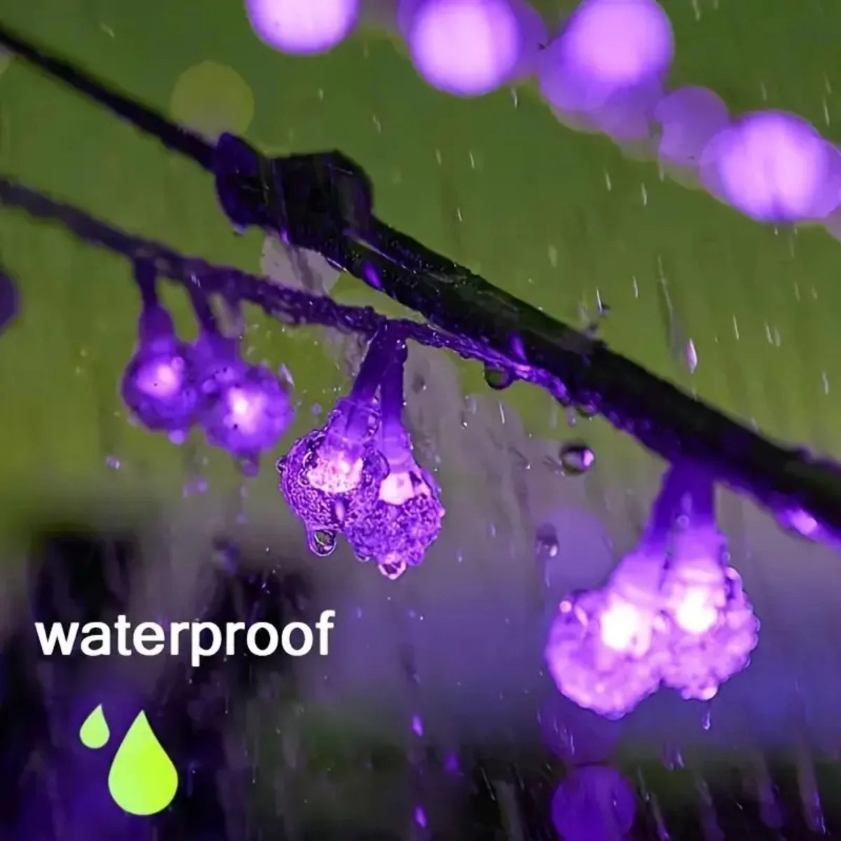 1PC 20/30 LED Halloween Purple Bubble Ball String Lights With 8 Lighting Modes Outdoor Waterproof Solar Powered Decorative Lamp