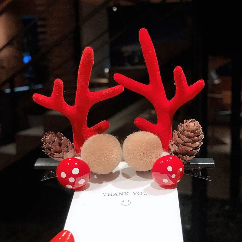 Christmas Headband Reindeer Antlers Horn Flower Hair Band Clasp Headwear for Kids Adult New Year Navidad Party Halloween Cosplay
