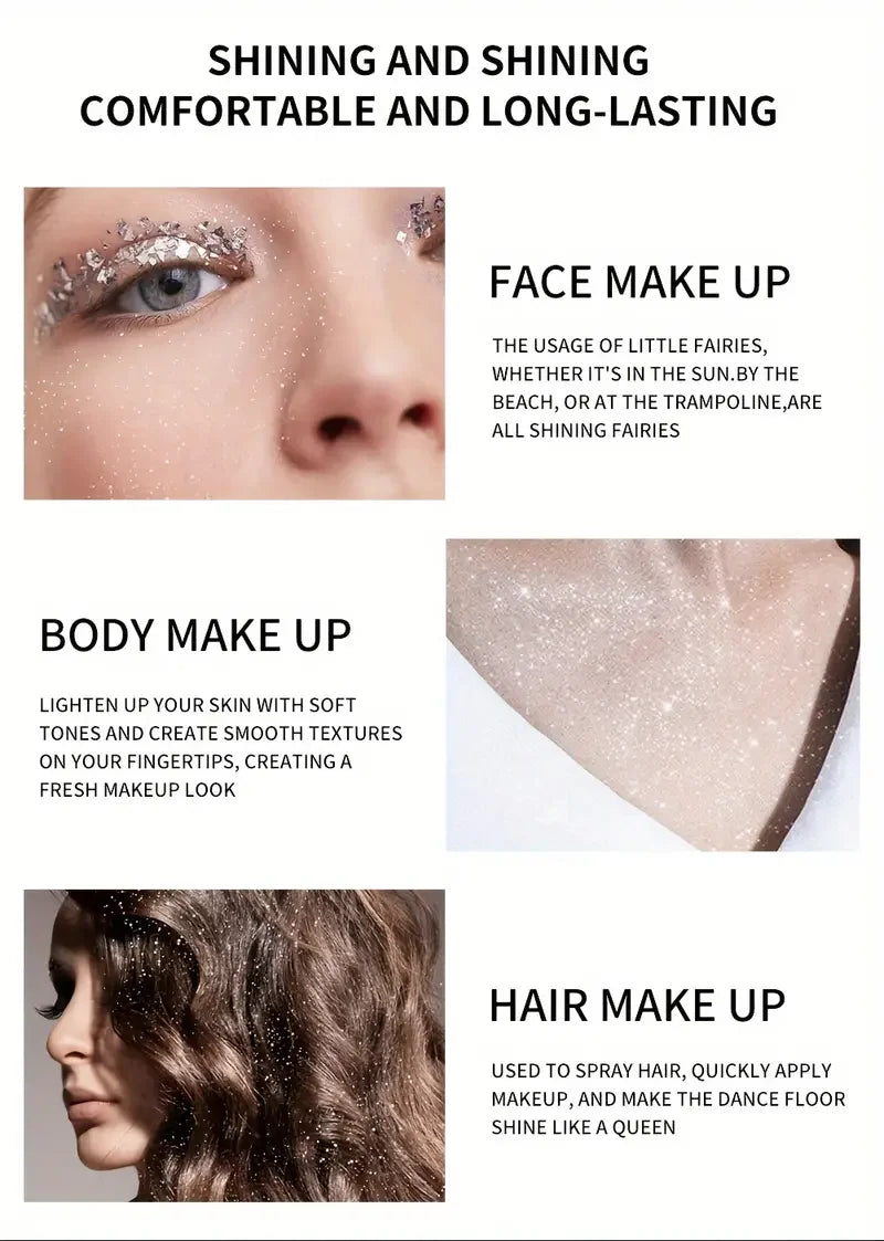 Quick Drying Glitter Spray-High Shine Glitter Spray for Lips,Eyes,Face Makeup-Halloween Party Nightclub Costume Glitter Spray