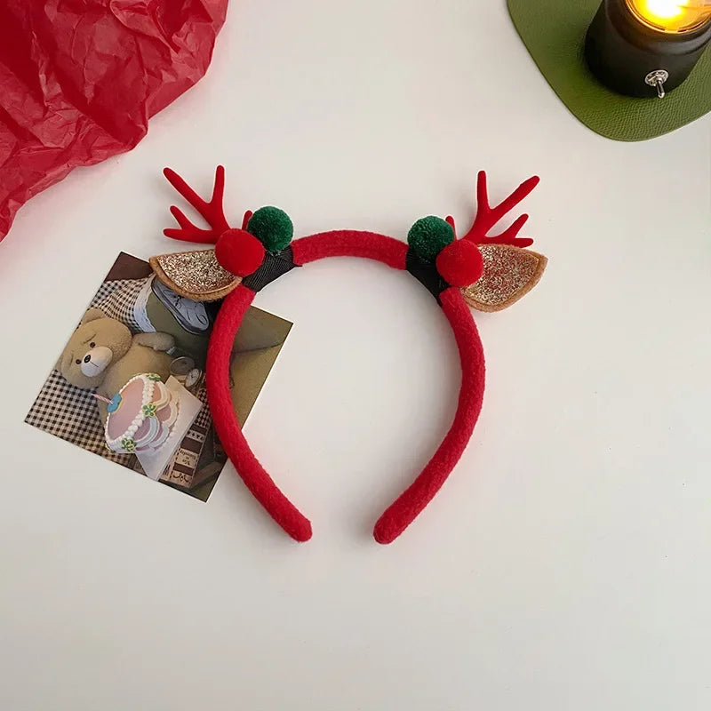 Christmas Headband Reindeer Antlers Horn Flower Hair Band Clasp Headwear for Kids Adult New Year Navidad Party Halloween Cosplay