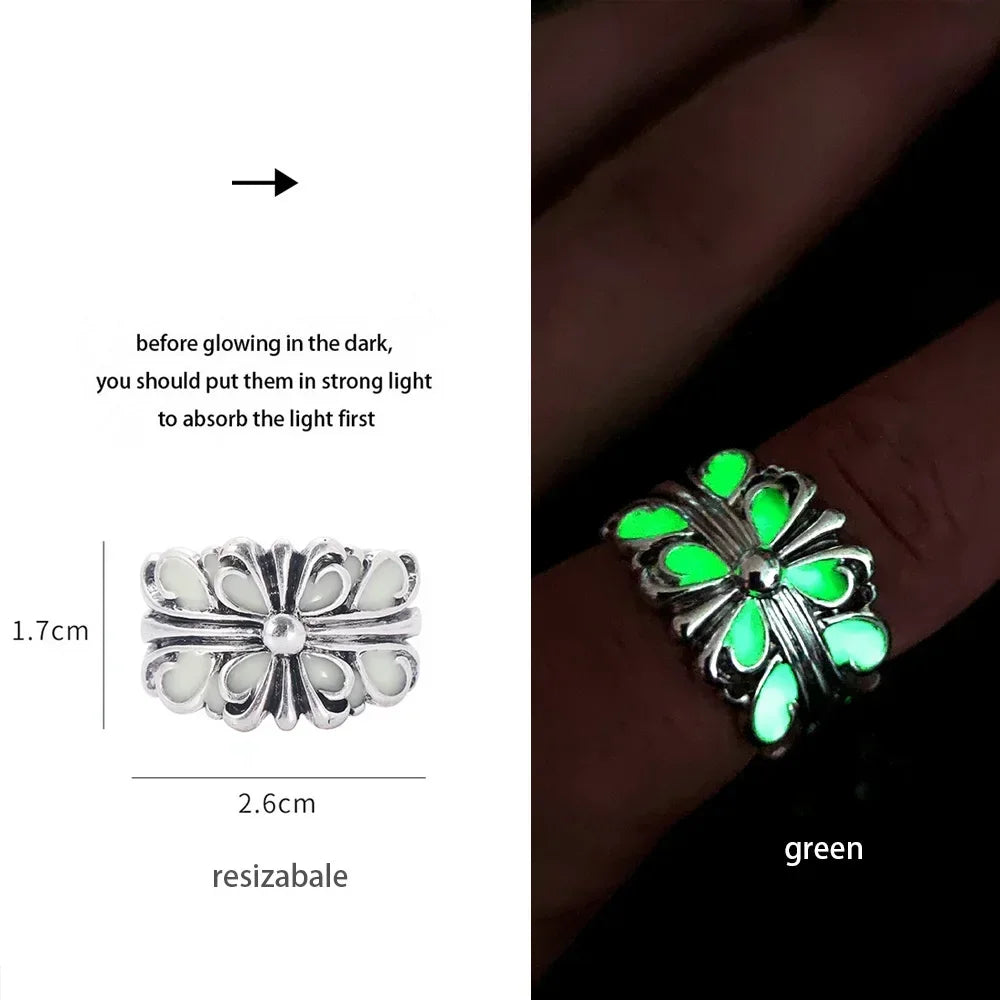 Adjustable Gothic Punk Noctilucent Dragon Rings Vintage Luminous Glow In the Dark Pterosaur Ring for Men Women Halloween Party