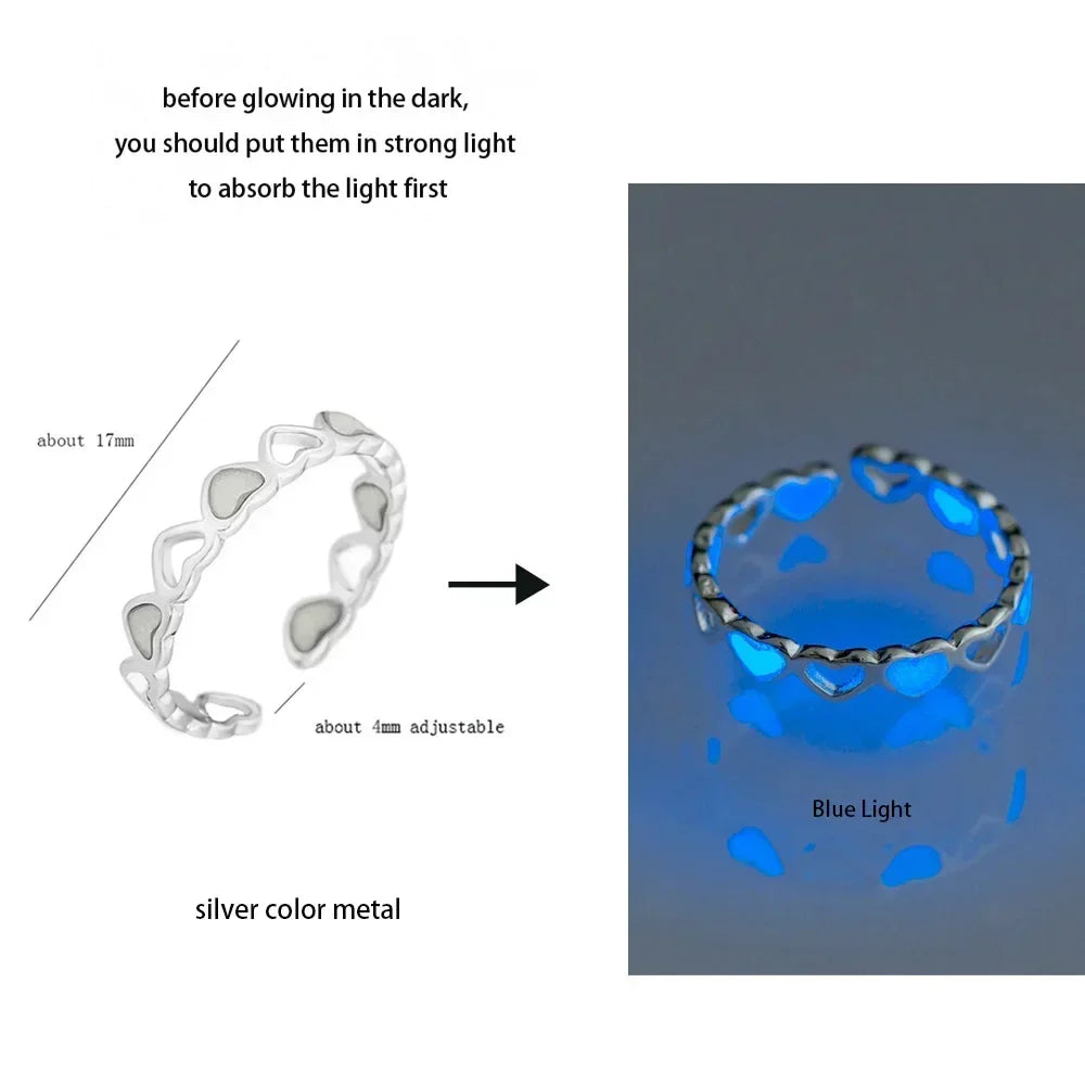 Adjustable Gothic Punk Noctilucent Dragon Rings Vintage Luminous Glow In the Dark Pterosaur Ring for Men Women Halloween Party