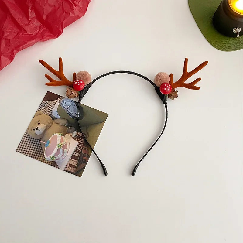 Christmas Headband Reindeer Antlers Horn Flower Hair Band Clasp Headwear for Kids Adult New Year Navidad Party Halloween Cosplay