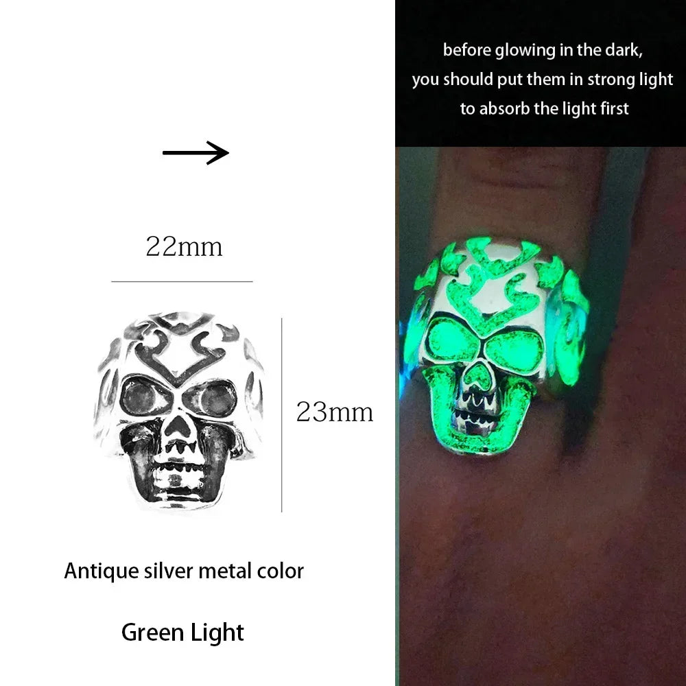 Adjustable Gothic Punk Noctilucent Dragon Rings Vintage Luminous Glow In the Dark Pterosaur Ring for Men Women Halloween Party