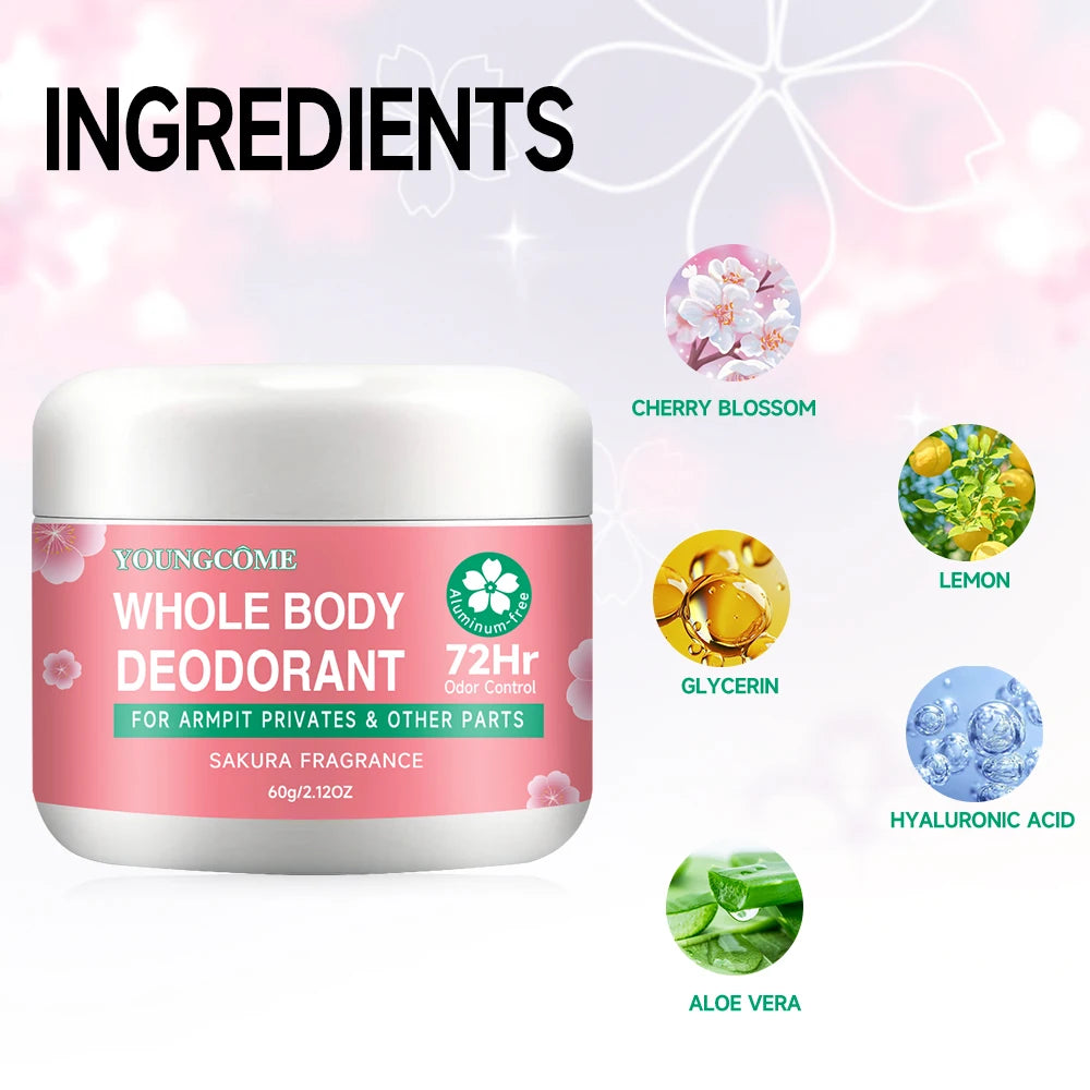 Natural Whole Body Deodorant for Men & Women - 72H Long Lasting Odor Protection, Aluminum-Free, Moisturizing & Gentle for Sensit
