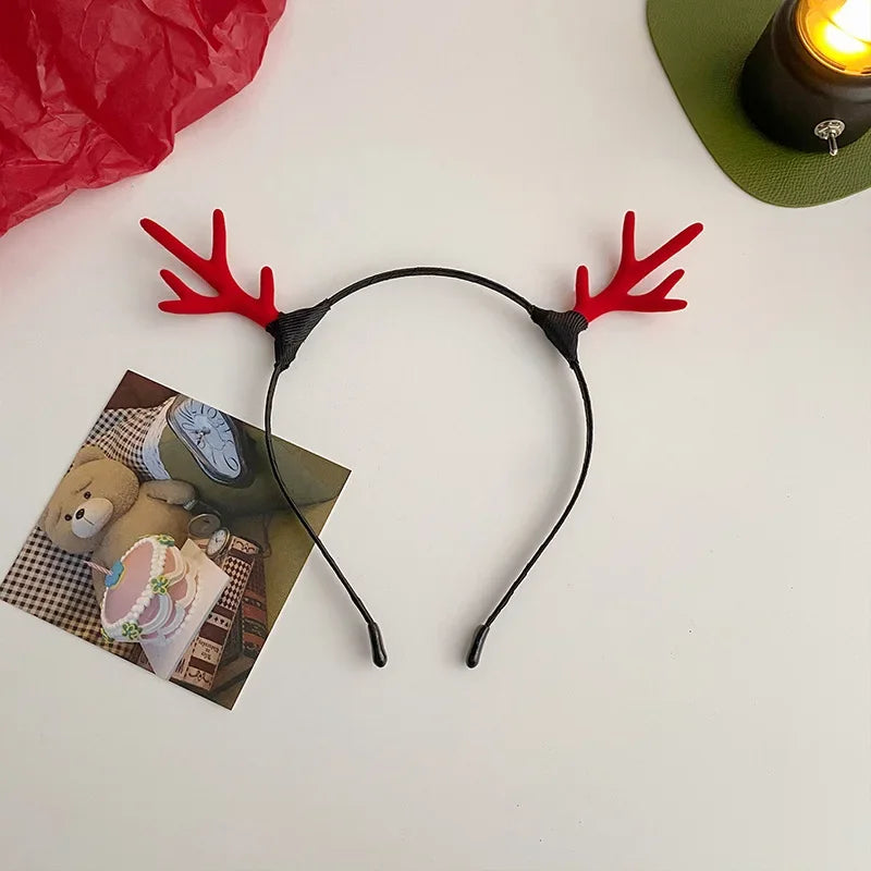 Christmas Headband Reindeer Antlers Horn Flower Hair Band Clasp Headwear for Kids Adult New Year Navidad Party Halloween Cosplay