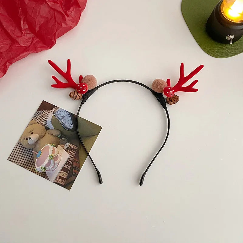 Christmas Headband Reindeer Antlers Horn Flower Hair Band Clasp Headwear for Kids Adult New Year Navidad Party Halloween Cosplay